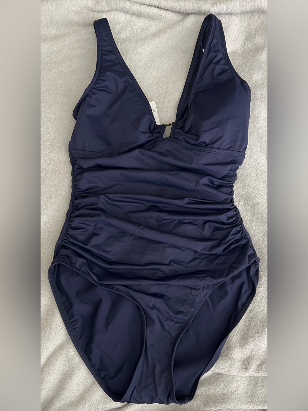 NWT Lauren Ralph Lauren Navy One-Piece Swimsuit with Gold Logo Plate